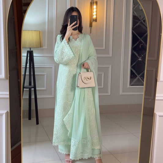 IRISH 3PC LAWN DRESS (PASTEL GREEN )