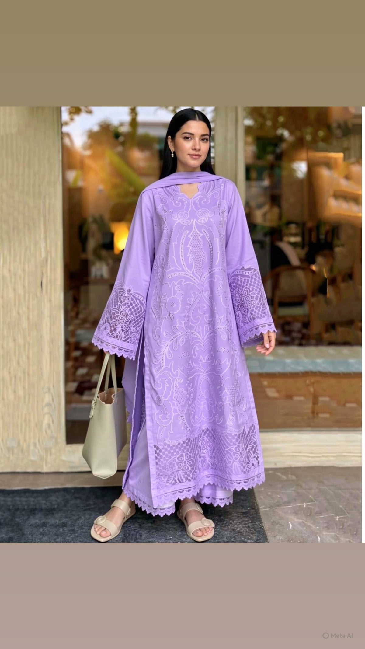 IRISH CHICKAN LAWN DRESS (LAVENDER)