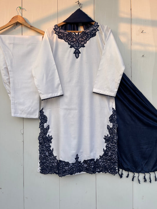 FARHA 3PC LASER EMBROIDERED DRESS