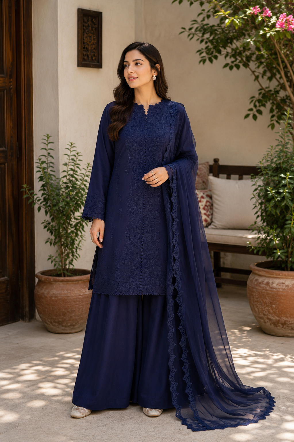 Midnight blue  3 pc lawn dress